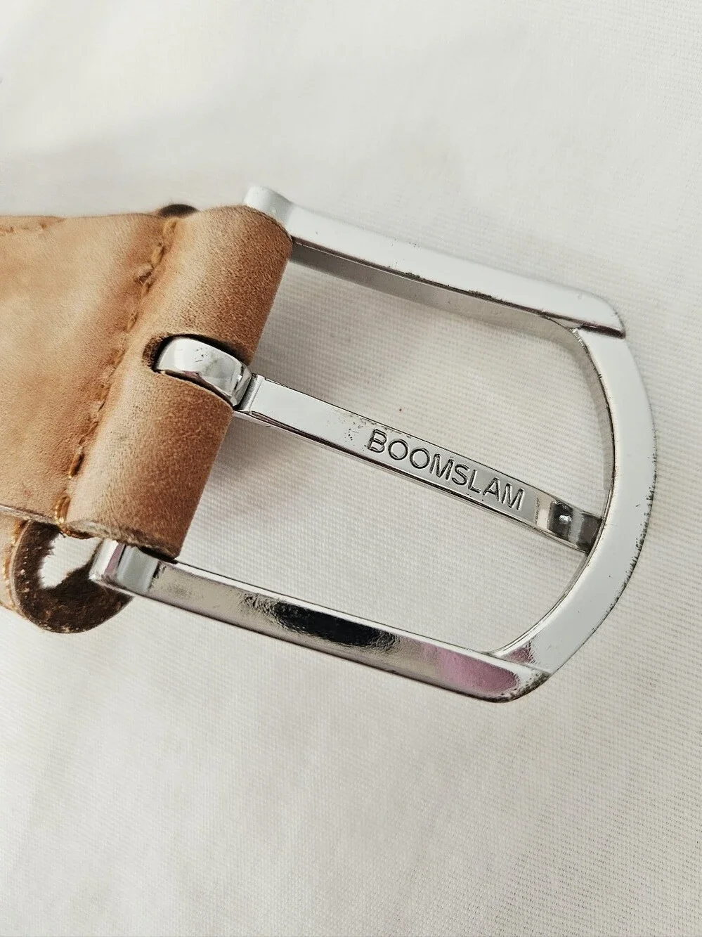 Chubbies Braided Woven Stretch Belt Blue Tan Leather Silver Buckle 43